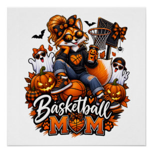 Póster Zorra de mamá de baloncesto de Halloween: mamá de