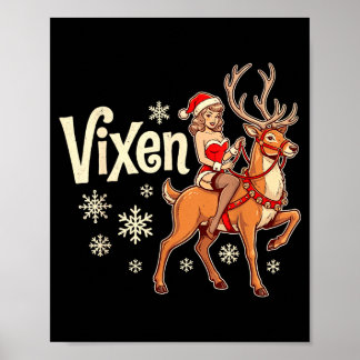 Póster Zorra reno de Navidad chica pin up santa vintage