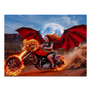 Póster Zorra Vampira Ardiente Foxella Chica Motera