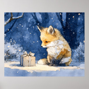 Póster Zorrito y el regalo acuarela