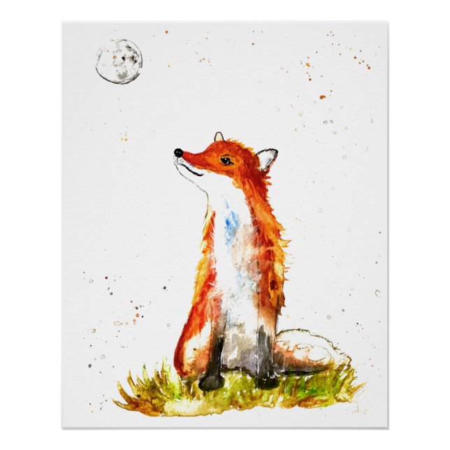 Póster Zorro acuarela Naranja Marrón Arte Forestal Animal (Anverso)