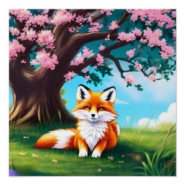 Póster Zorro Adorable Sentado Bajo El Árbol-68563 (Anverso)