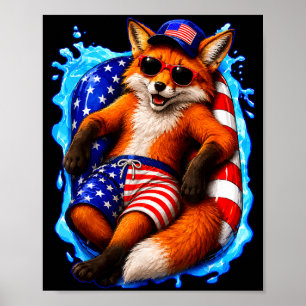 Póster Zorro con gafas de sol animal patriótico verano pi