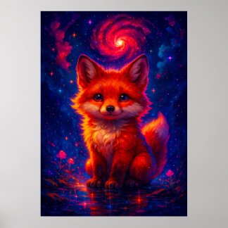 Póster Zorro cósmico con animal galaxy Sky Fantasy