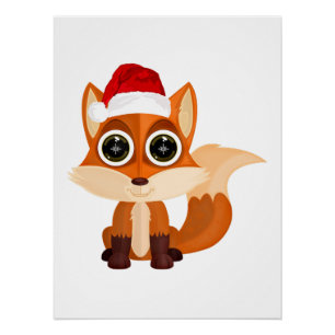 Póster Zorro de Navidad Lindo Dibujo Animado Animal Festi