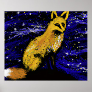 PÓSTER ZORRO DE NOCHE ESTRELLADO I MIRADA CURIOSA