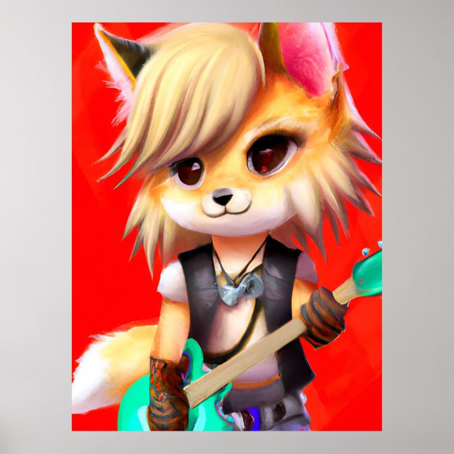 Póster Zorro de rock de Punk adorable (Frente)