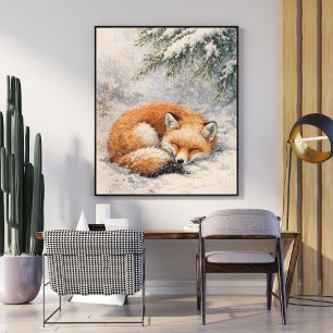 Póster zorro dormido   ilustración de zorro invernal   zo