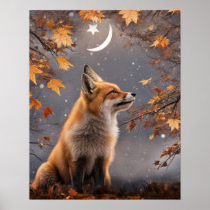 Póster Zorro en colores de otoño místicos mágicos bonitos