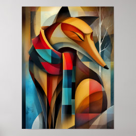 Póster Zorro Encantador – Elegancia Cubista en una Bufand