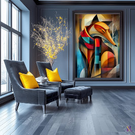 Póster Zorro Encantador – Elegancia Cubista en una Bufand