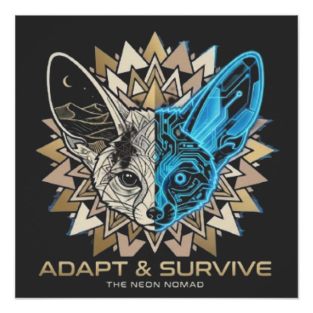 Póster Zorro Fennec Geométrico Cyberpunk (Anverso)