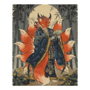 Póster Zorro Kitsune de Nueve Colas Arte de Mitología J