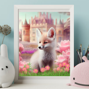Póster Zorro lindo en el jardín del castillo de cuento de
