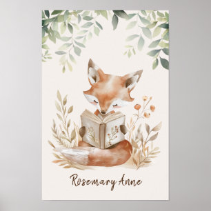 Póster Zorro Lindo Leyendo Libros Guardería Animal Bosque