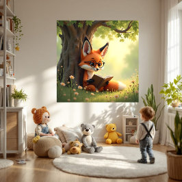 Póster Zorro lindo leyendo un libro, habitación de niños