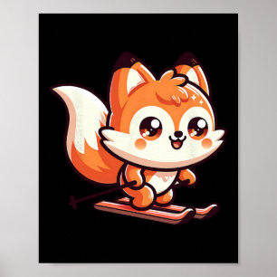 Póster Zorro lindo patinando Kawaii pendiente alpino dive