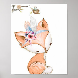 Póster Zorro lindo que lleva una diadema de flores.