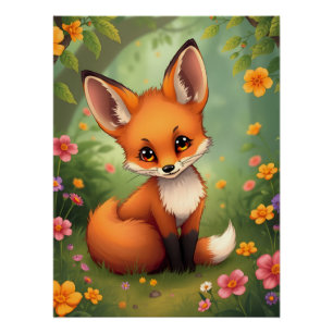Póster Zorro marrón lindo en el bosque