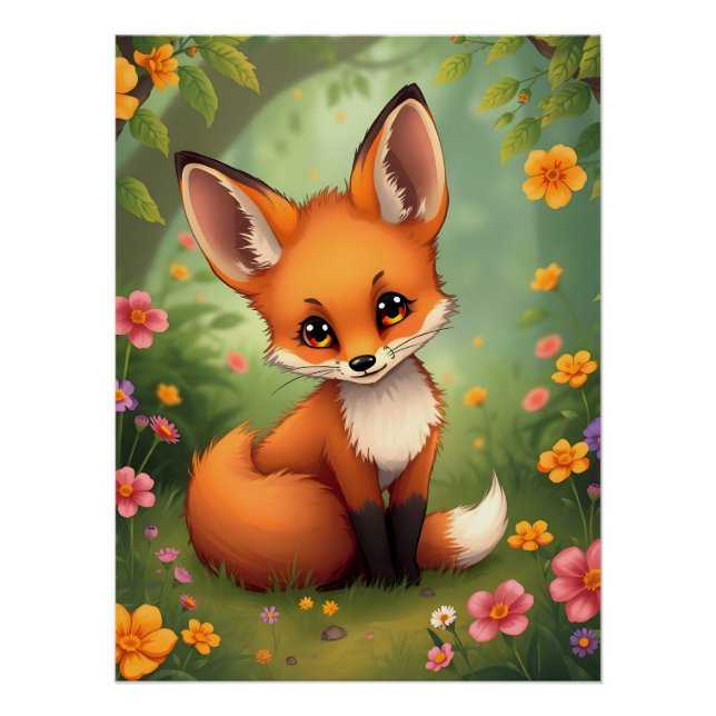 Póster Zorro marrón lindo en el bosque (Anverso)
