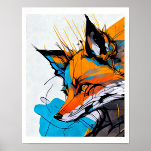 Póster Zorro naranja rojo colores vibrantes formas líneas