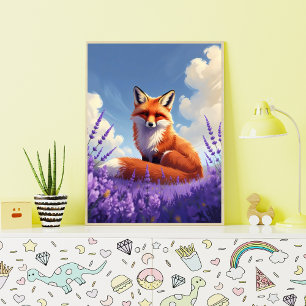 Póster Zorro Rojo Elegante En Un Campo De Lavanda Vibrant