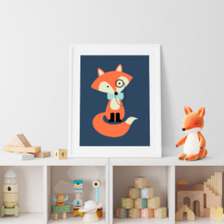 Póster Zorro Rojo Hipster Monóculo