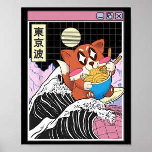 Póster Zorro Surfing Ola de Kanagawa Kawaii Vaporwave Zor