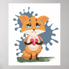 Póster Zorro triste con un corazón roto