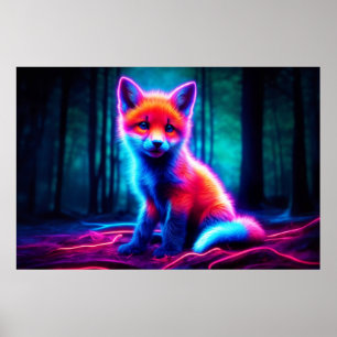 Póster Zorro vibrante de ensueño con tonos de color eléct