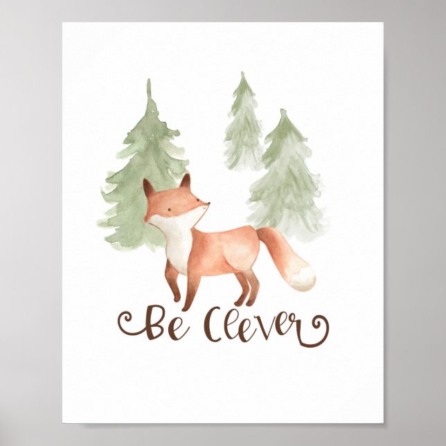 Póster Zorros de Acuarela Amigos del Bosque Sé Inteligent (Frente)