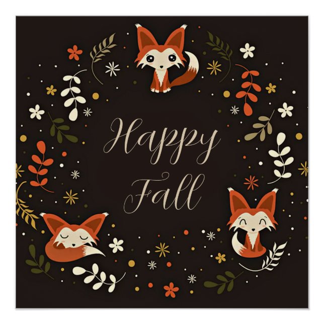 Póster Zorros de otoño con texto personalizable  (Anverso)