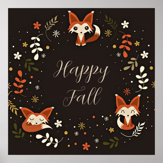 Póster Zorros de otoño con texto personalizable  (Frente)