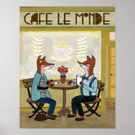 Póster zorros en el café - Dos zorros en un café