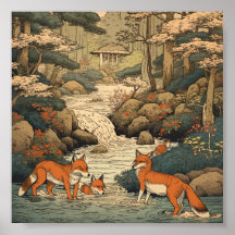 zorros en el paisaje japonés