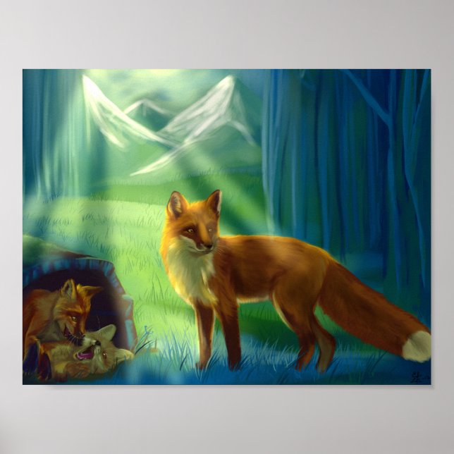 Póster zorros en el Poster forestal (Frente)