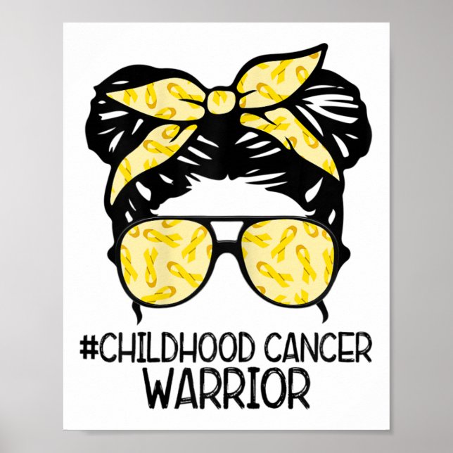 Póster Zqxj Messy Bun Yellow Ribbon Childhood Cancer Warr (Frente)