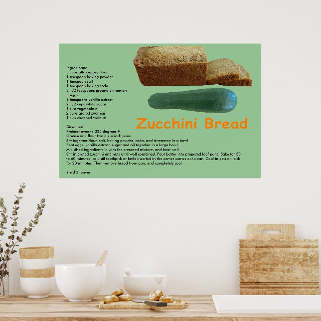 Póster Zucchini Bread Recipe Print (Cocina)