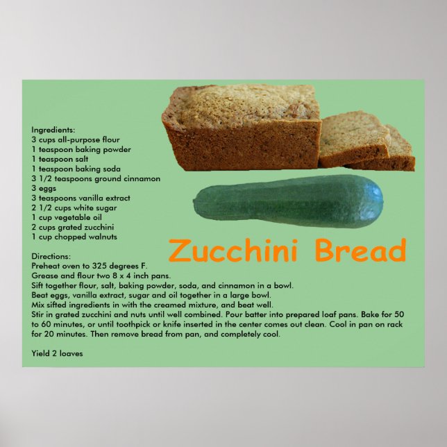 Póster Zucchini Bread Recipe Print (Frente)
