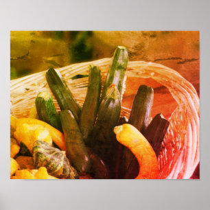 Póster Zucchini Summer Squash Gourds Vegetables Vintage