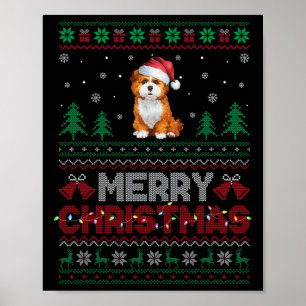 Póster Zuchon Dog ama a Santa Hat Iluminación de árbol de