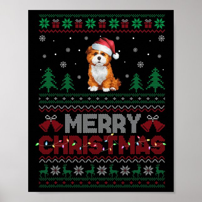 Póster Zuchon Dog ama a Santa Hat Iluminación de árbol de (Frente)