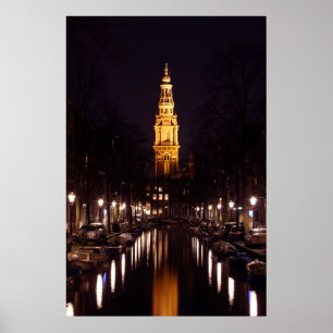 Póster Zuiderkerk en Amsterdam Países Bajos de noche