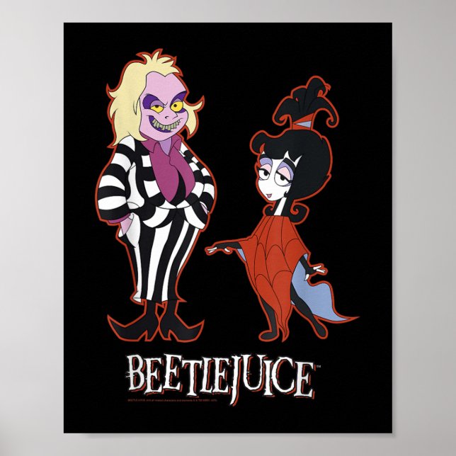 Póster Zumo De Beetlejuice Rojo Esquema Beetlejuice Y Lyd (Frente)
