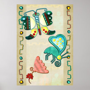 Póster Zuni Butterfly 2 Folk Art