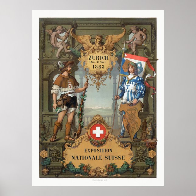 Póster Zürich 1883 Exposición Nationale Suisse Vintage (Frente)