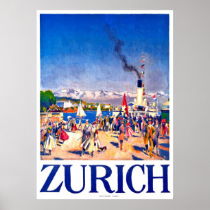 Póster Zúrich, buque turístico en muelle de la ciudad, Su