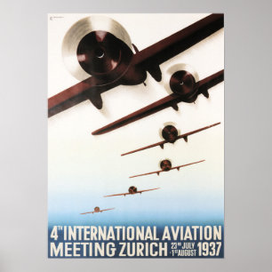 Póster ZURICH INT. AVIACIÓN CONOCE Poster de avión de épo