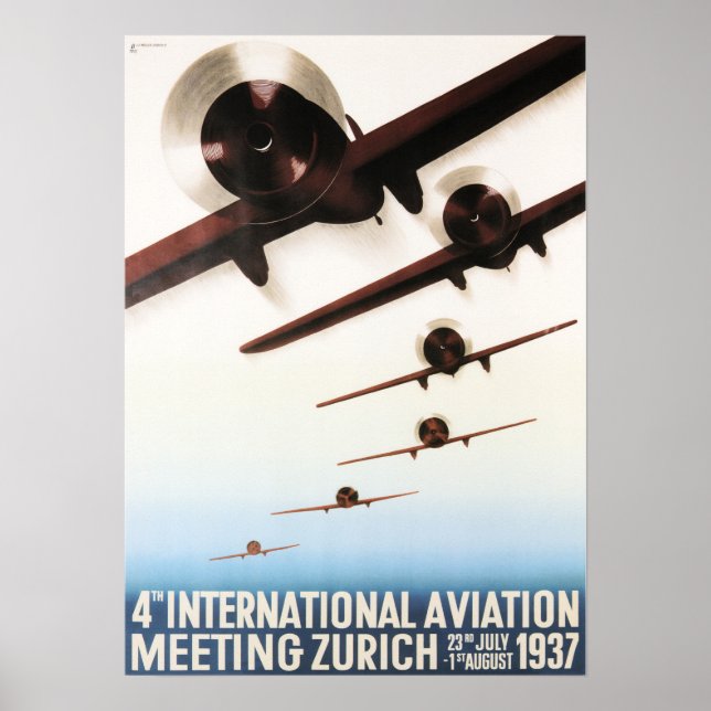 Póster ZURICH INT. AVIACIÓN CONOCE Poster de avión de épo (Frente)
