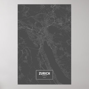 Póster Zúrich, Suiza (blanco sobre negro)
